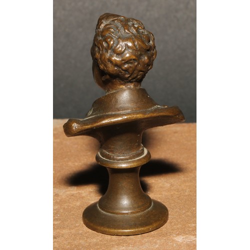 656 - The Cult of Lord Byron and Byronmania - a 19th century brown patinated bronze desk seal, cast as a p... 