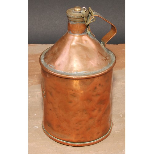 643 - Railwayana - a British Rail copper oil can, brass screw-cap; the side stamped BR, scroll handle, 20c... 