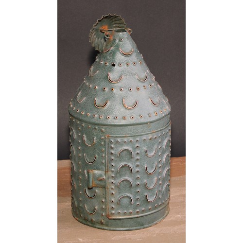 303 - A painted tin punchwork lantern, 30cm high