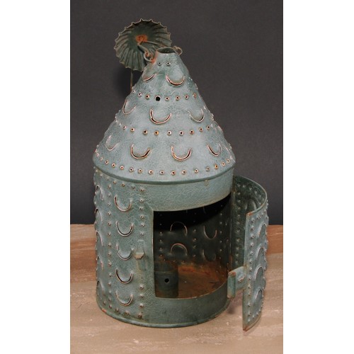 303 - A painted tin punchwork lantern, 30cm high