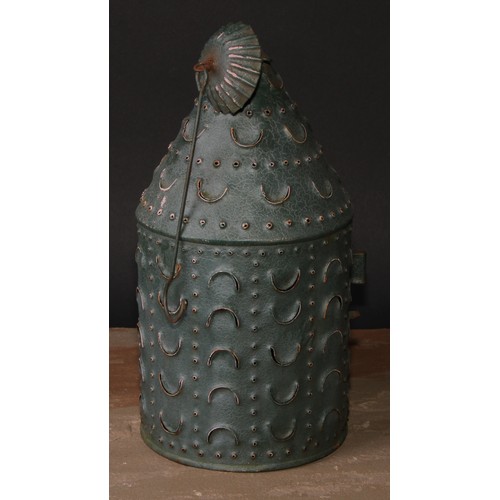 303 - A painted tin punchwork lantern, 30cm high