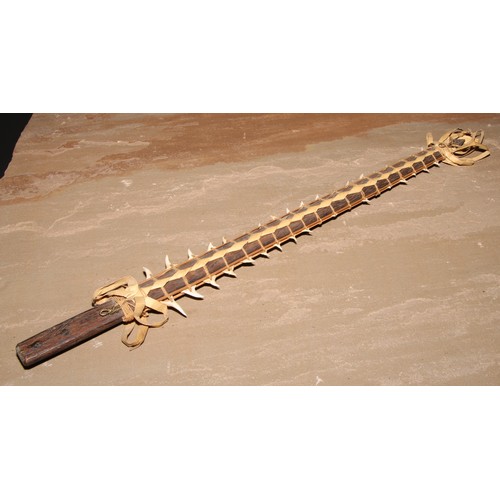 831 - Tribal Art - a Kiribati shark tooth dagger or short sword, 52cm long, former Gilbert Islands, Micron... 