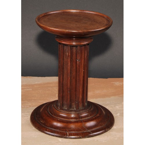 74 - A 19th century mahogany table top columnar display stand or statuary pedestal, dished circular top, ... 