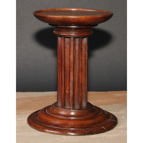 74 - A 19th century mahogany table top columnar display stand or statuary pedestal, dished circular top, ... 