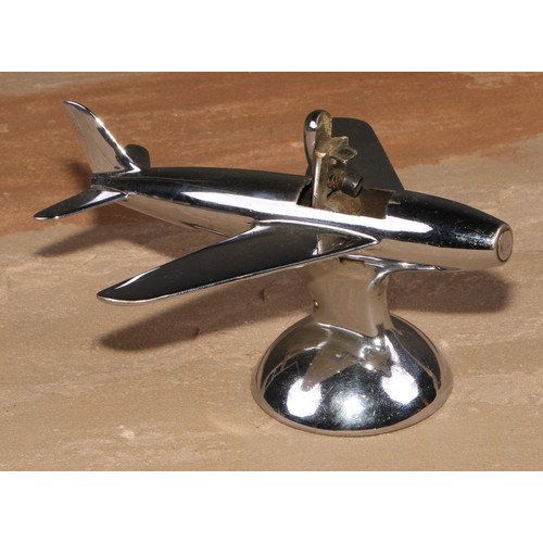 205 - A Dunhill chrome cigarette lighter, modelled as an aeroplane, 16cm wide, registered design 872899