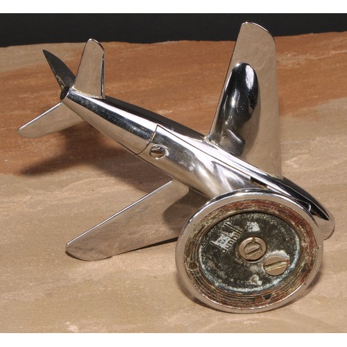 205 - A Dunhill chrome cigarette lighter, modelled as an aeroplane, 16cm wide, registered design 872899