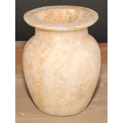 482 - An Egyptian alabaster ovoid vessel, 13cm high