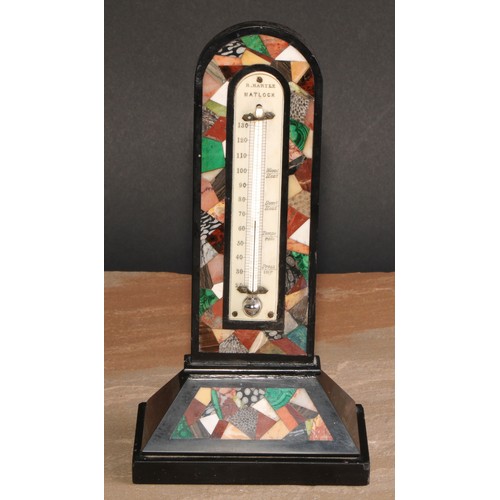 45 - A 19th century Derbyshire Ashford marble desk thermometer, the ivorine scale inscribed R Hartle, Mat... 