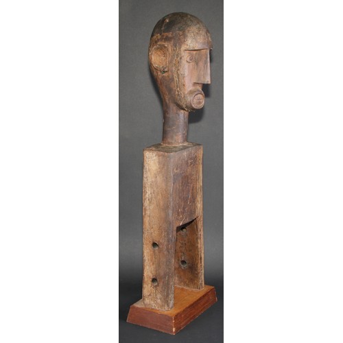 832 - Tribal Art - a large Dogon figural heddle pulley, 68cm high, Mali, West Africa, collector's display ... 