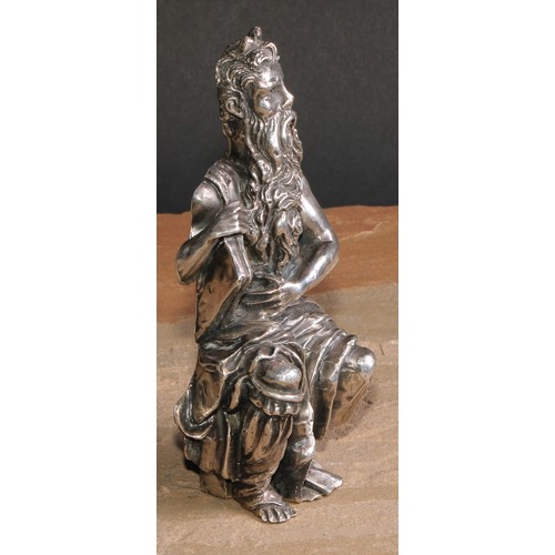 371 - A silver figural mount or applique, depicting Moses, 15.5cm long, loaded, marked 925