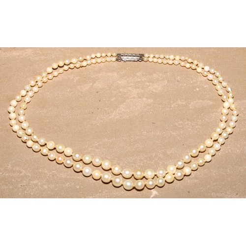 201 - A cultured pearl necklace, silver clasp, 40cm drop, Mappin & Webb retailer's box