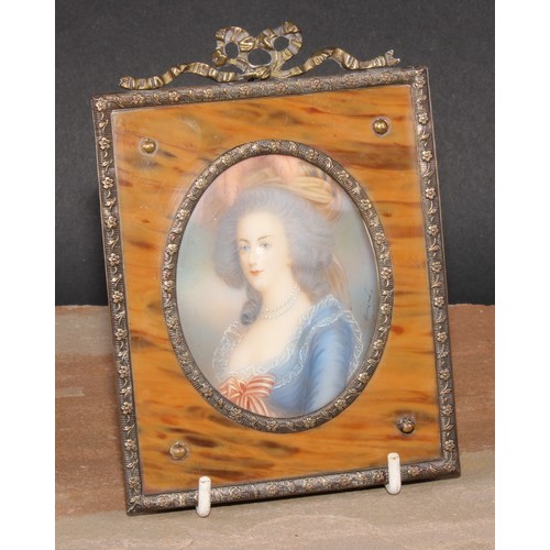 571 - Gerard, a portrait miniature, of an 18th century lady of title, watercolour and gouache on ivorine, ... 