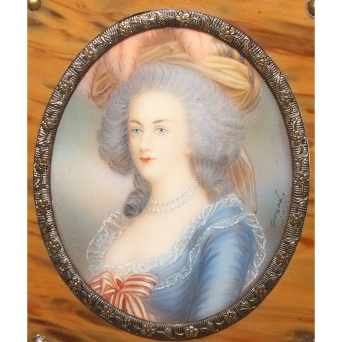 571 - Gerard, a portrait miniature, of an 18th century lady of title, watercolour and gouache on ivorine, ... 