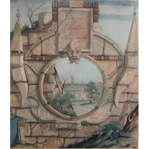 557 - Follower of Rex Whistler
Architectural capriccio, Dedicated To Mr. Hamilton, Albany Chambers
inscrib... 