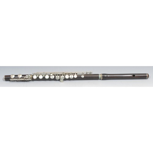 755 - A flute, by  Rudall Carte & Co Ltd, London, plated keys, no.4645, 67.5cm long, cased