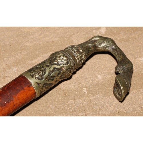 79 - A 19th century novelty riding crop, of equestrian interest, the silver plated handle cast as a hoof ... 