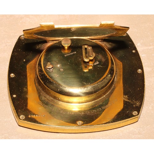 425 - An Art Deco gilt brass easel strut timepiece, 8.5cm clock dial inscribed with luminous Arabic numera... 