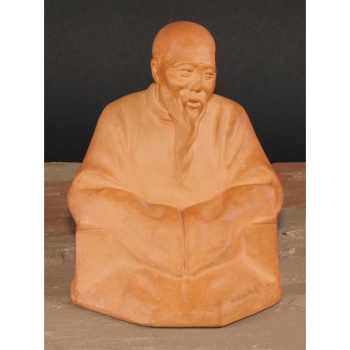 569 - Gaston Hauchecorne (1880 - 1945), a terracotta maquette, Portrait of a Chinese Man, signed, 18cm hig... 