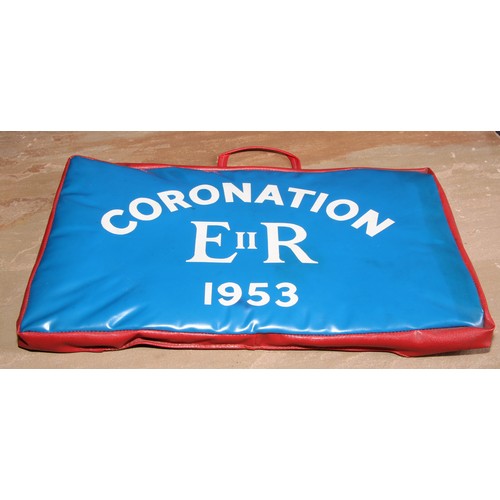 646 - Royalty - Royal Memorabilia - a 1953 Queen Elizabeth II Coronation seat pad, 38cm wide