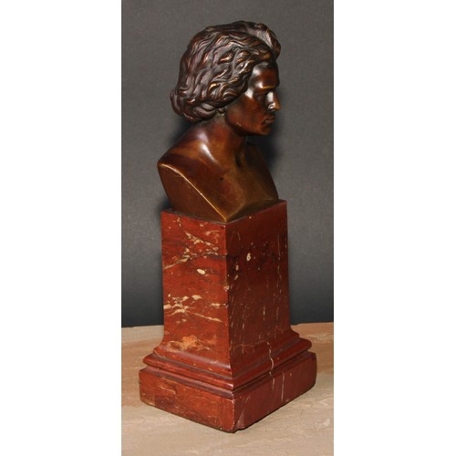 527 - Continental School (19th century), a brown patinated bronze library bust, of Ludwig van Beethoven (1... 