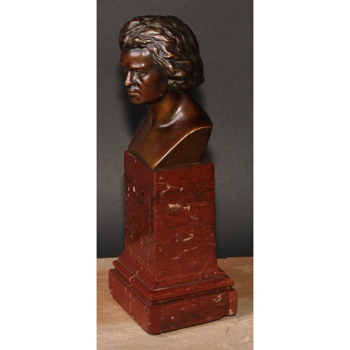 527 - Continental School (19th century), a brown patinated bronze library bust, of Ludwig van Beethoven (1... 