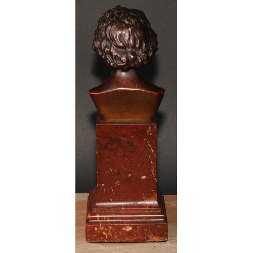 527 - Continental School (19th century), a brown patinated bronze library bust, of Ludwig van Beethoven (1... 