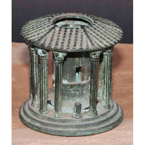 498 - An Italian Grand Tour verdigris patinated bronze model, of the Temple of Vesta, 7.5cm diam