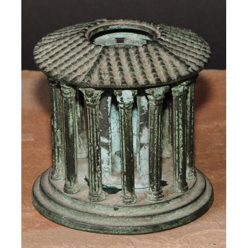 498 - An Italian Grand Tour verdigris patinated bronze model, of the Temple of Vesta, 7.5cm diam