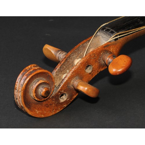 759 - A violin, the one-piece back 35.25cm long excluding button, boxwood tuning pegs, outlined with purfl... 