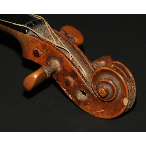 759 - A violin, the one-piece back 35.25cm long excluding button, boxwood tuning pegs, outlined with purfl... 