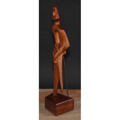 734 - In the manner of Derrick Kitchen (mid-20th century), a wooden sculpture, Abstract Human Form, plinth... 