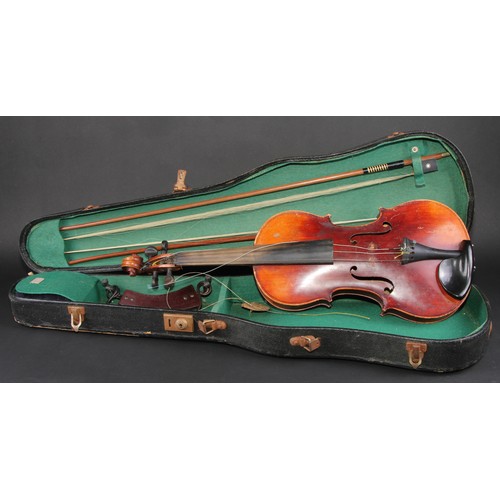 757 - A violin, by Neuner & Hornsteiner, Mittenwald in Bayern, paper label, the two-piece back 36cm long e... 