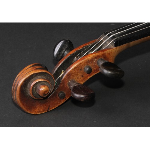 760 - A violin, the one-piece back 36.5cm long excluding button, outlined throughout with purfling, 59.5cm... 