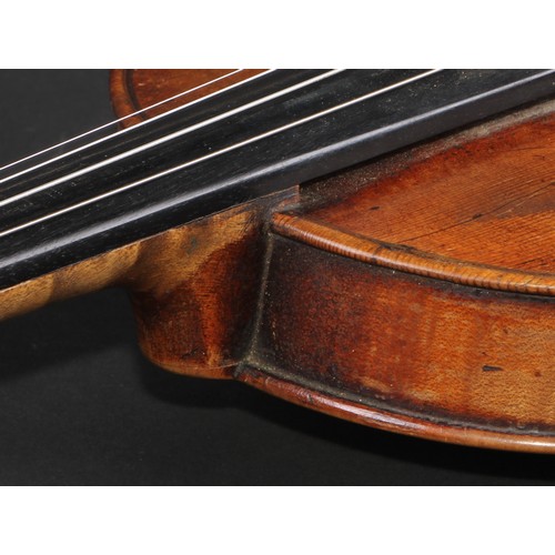 760 - A violin, the one-piece back 36.5cm long excluding button, outlined throughout with purfling, 59.5cm... 