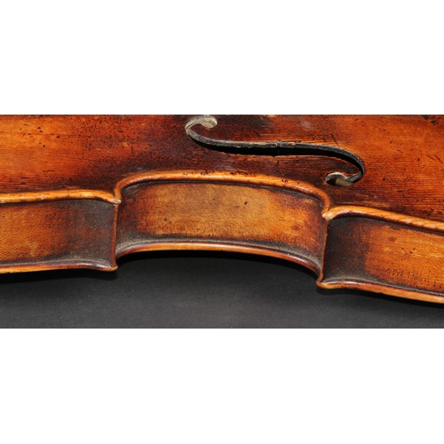 760 - A violin, the one-piece back 36.5cm long excluding button, outlined throughout with purfling, 59.5cm... 