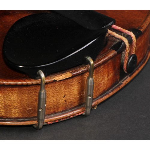 760 - A violin, the one-piece back 36.5cm long excluding button, outlined throughout with purfling, 59.5cm... 