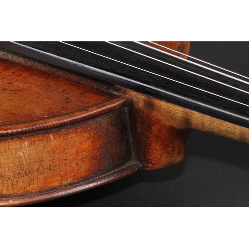 760 - A violin, the one-piece back 36.5cm long excluding button, outlined throughout with purfling, 59.5cm... 