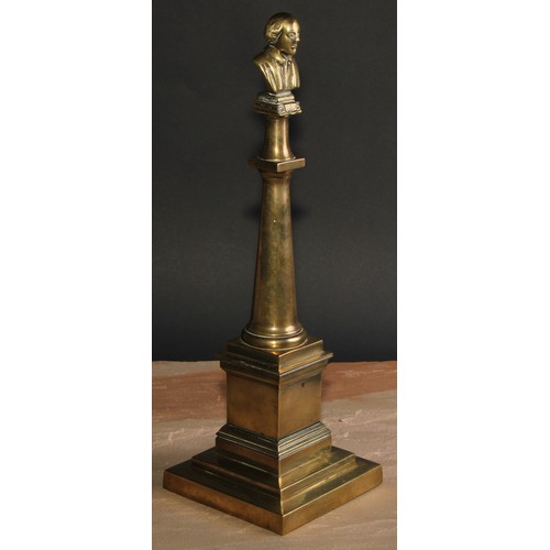 537 - English Literature - a 19th century brass library pillar, surmounted by a portrait bust of William S... 