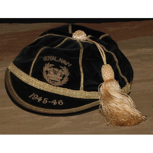 651 - Sport - a Royal Navy football or cricket cap, season 1945-46, the label with ink MS ownership inscri... 