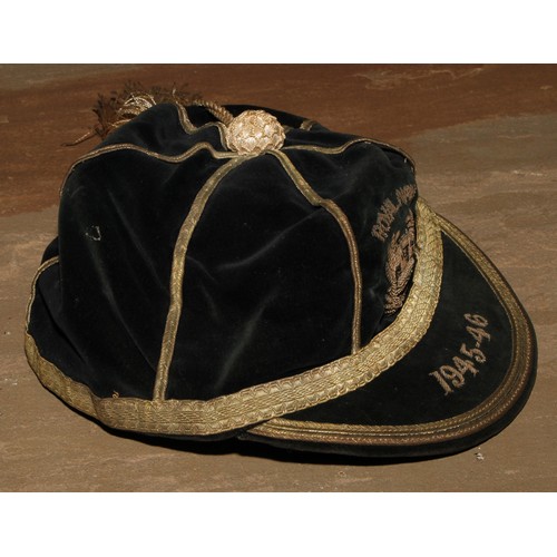 651 - Sport - a Royal Navy football or cricket cap, season 1945-46, the label with ink MS ownership inscri... 