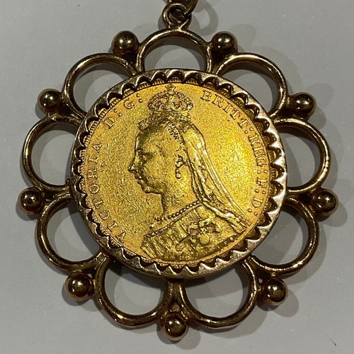 578 - A Victorian gold full sovereign, Sydney mint mark, 1890, mounted in 9ct rose gold as a pendant, 13g,... 