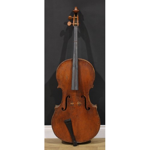 754 - A cello, the two-piece back 77cm excluding button, boxwood tuning pegs, outlined throughout  with pu... 