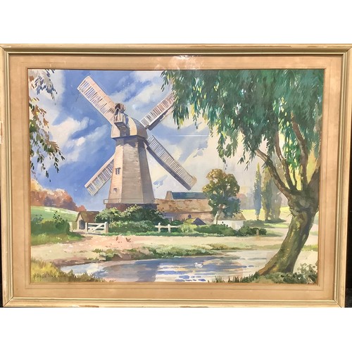 600 - Pictures and Prints - P Padden, ARCA, Windmill, signed, watercolour, 30cm x 41cm; Lumley Fielding, 1... 