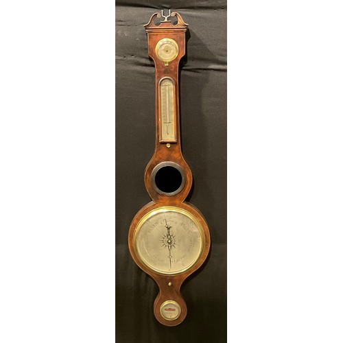 601 - A 19th century mahogany wheel barometer, 20cm silvered register, hygrometer, mercury thermometer, co... 