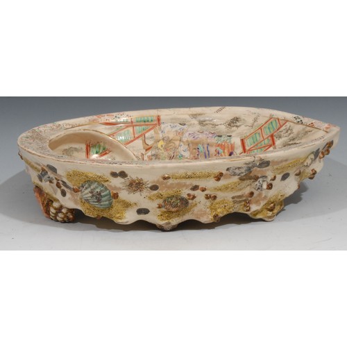 703 - A Japanese Satsuma shell shaped dish, late 19th century, Meiji, 37cm wide