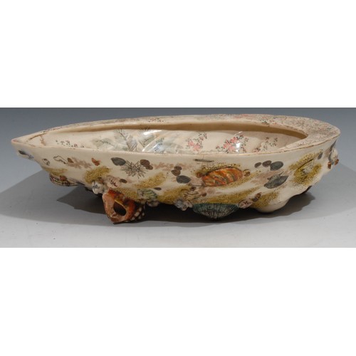 703 - A Japanese Satsuma shell shaped dish, late 19th century, Meiji, 37cm wide