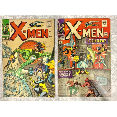 1115 - X-Men #20-21 (1966) Origin of Professor X, pence copies. Silver age Marvel Comics.