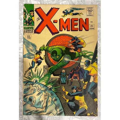 1115 - X-Men #20-21 (1966) Origin of Professor X, pence copies. Silver age Marvel Comics.