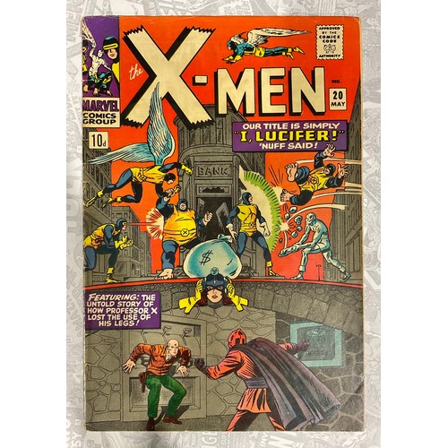 1115 - X-Men #20-21 (1966) Origin of Professor X, pence copies. Silver age Marvel Comics.