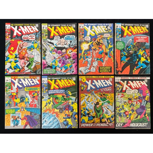 1125 - X-Men #67-74 (1970-72) X-Men reprints begin, mostly cents copies. Silver age Marvel Comics. (8).